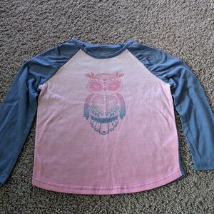 Kids Long Sleeve Tee with Owl Design - Pink and Blue